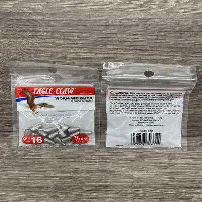 EAGLE CLAW BULLET SHAPED WORM SINKER, LEAD SIZE 1/16OZ