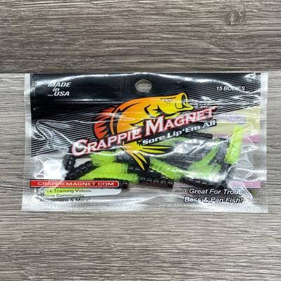 LELAND 87273 CRAPPIE MAGNET 15PC BODIES BLACK/CHARTREUSE CM15BC