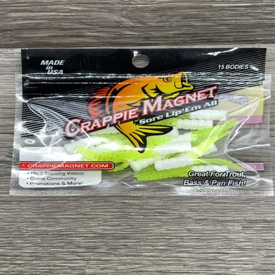 LELAND 87274 CRAPPIE MAGNET 15PC BODIES WHITE/CHARTREUSE CM15WC
