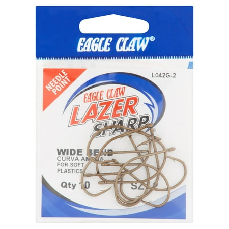 EAGLE CLAW LAZER PLAIN SHANK WIDE BEND OFFSET BRONZE HOOK SIZE 2