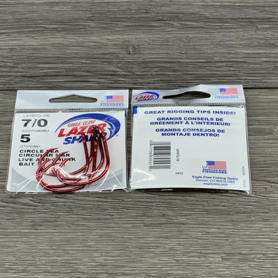 EAGLE CLAW LAZER CIRCLE HOOK WITH OFFSET, SEA GUARD RED, SIZE 7/0