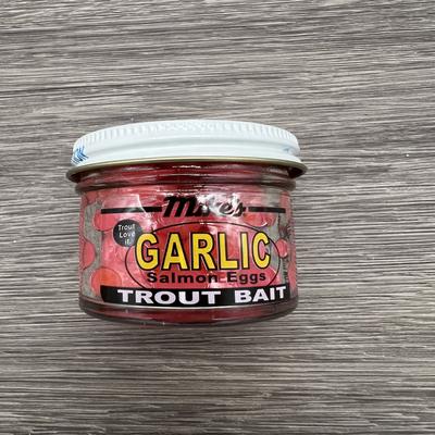 MIKES SALMON EGGS 2 OZ GARLIC FLAVOR PINK IN COLOR NEW