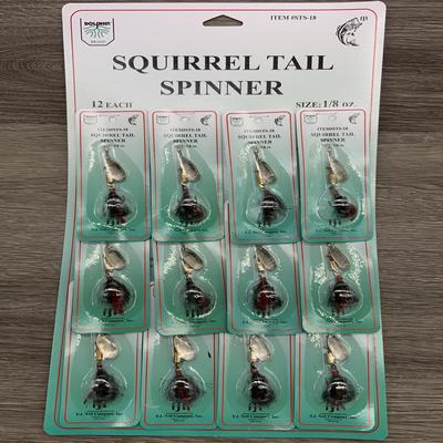 FJ NEIL SQUIRREL TAIL SPINNERS ,1/8 OZ,NATURAL HAIR,12/CD BLACK TAILS