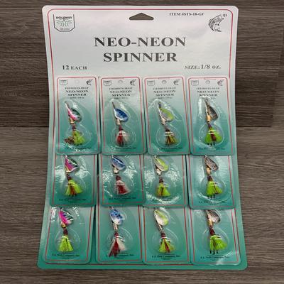 FJN SQRL TAIL SPINNER,HOLOG,NEON,1/8 OZ,RED HOOKS,ASST 12/CD