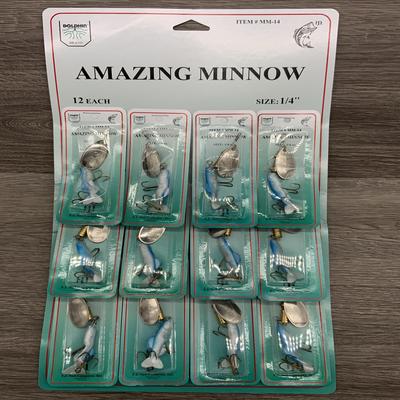 FJN AMAZING MINNOW SPINNERS W/VINYL MINNOW AND SILVER BLADE BLUE MINNOW 12/CARD
