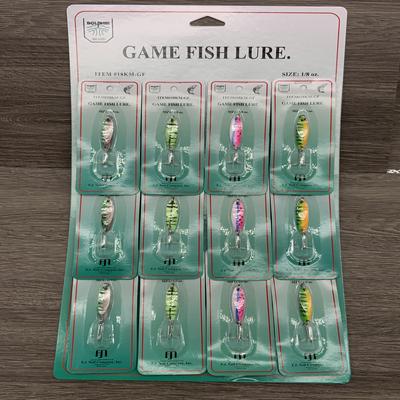 F J NEIL DELUXE SNAPPER ZAPPERS 1/8 OZ PAINTED "BATFISH" PATTERN SPOONS 3 EA.