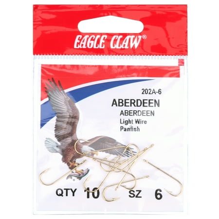 EAGLE CLAW NON-OFFSET GOLD HOOK SZ 6, 5/PK, (10 PK/CTN)