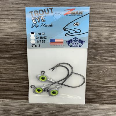 Z MAN TROUT EYE JIGHEAD 1/8 OZ CHART 3PK